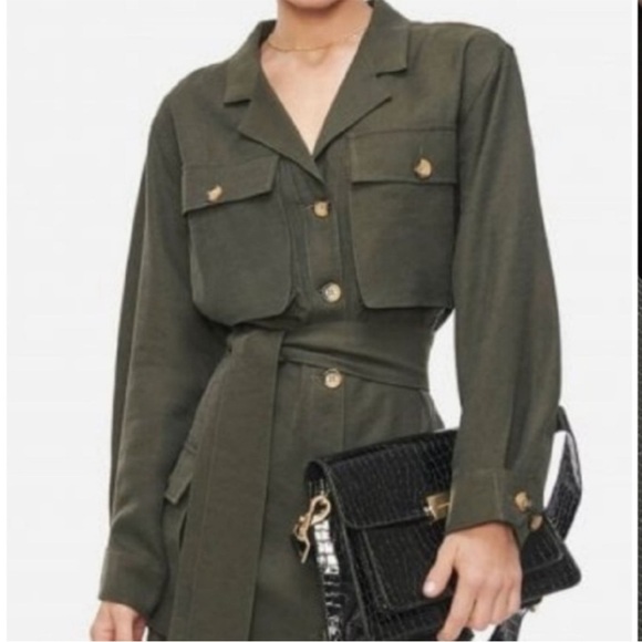 Anine Bing Kaiden Utility Mini Shirt Dress in Willow Green Size Medium - Picture 1 of 9